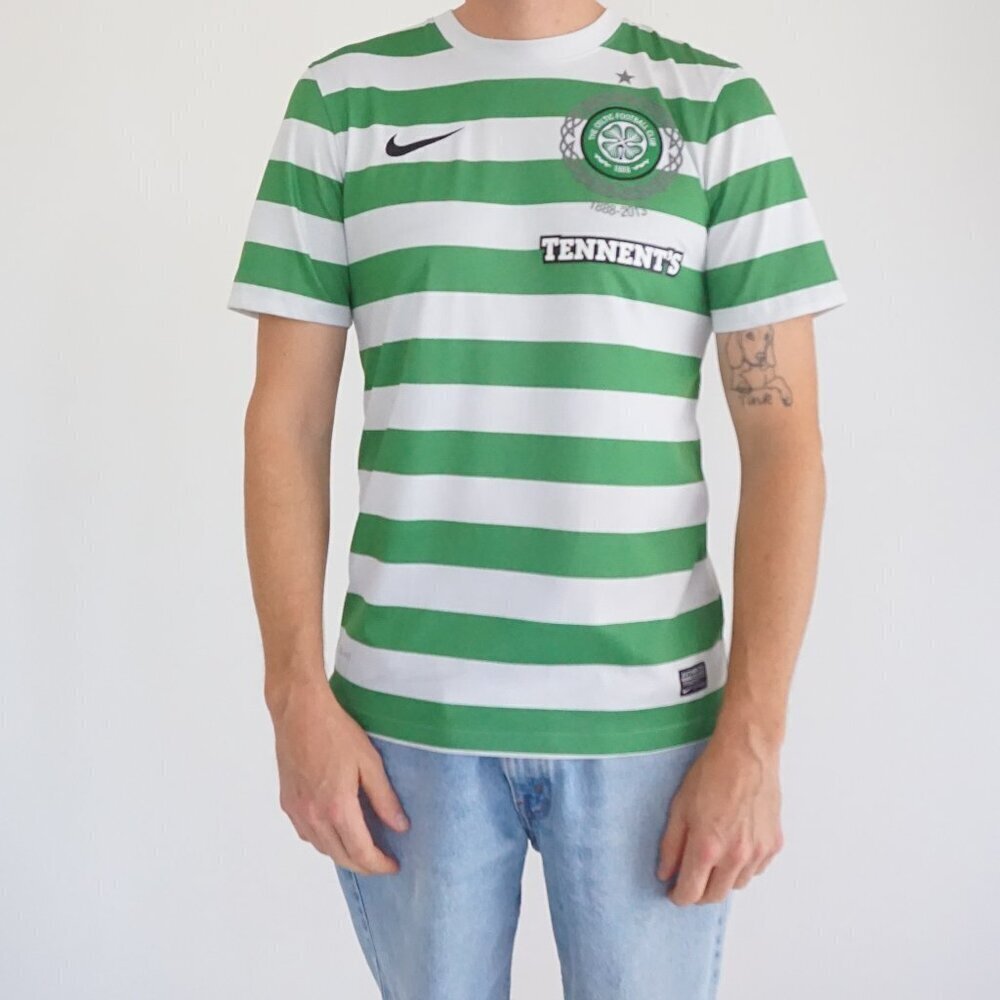 Nike Celtic FC Green White Striped Retro 80s/90s Football Jersey Tee Size Small